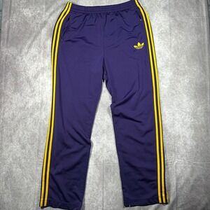 Adidas Originals Mens Track Pants Purple Yellow Three Stripe Trefoil XL Zippered